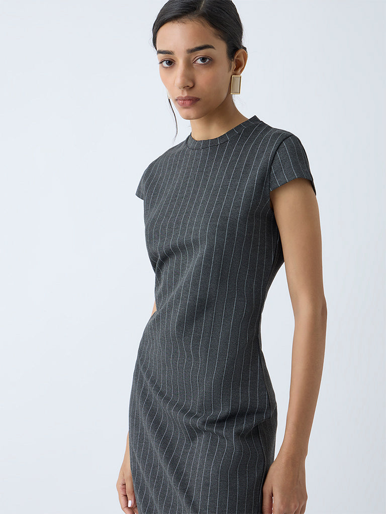 Wardrobe Dark Grey Pinstriped Straight Dress