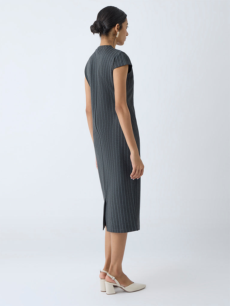 Wardrobe Dark Grey Pinstriped Straight Dress