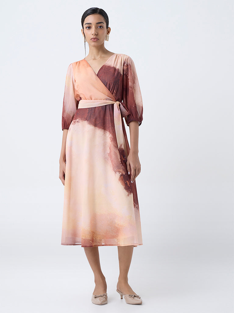 Wardrobe Orange Ombre Belted A-Line Dress