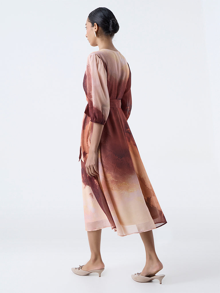 Wardrobe Orange Ombre Belted A-Line Dress