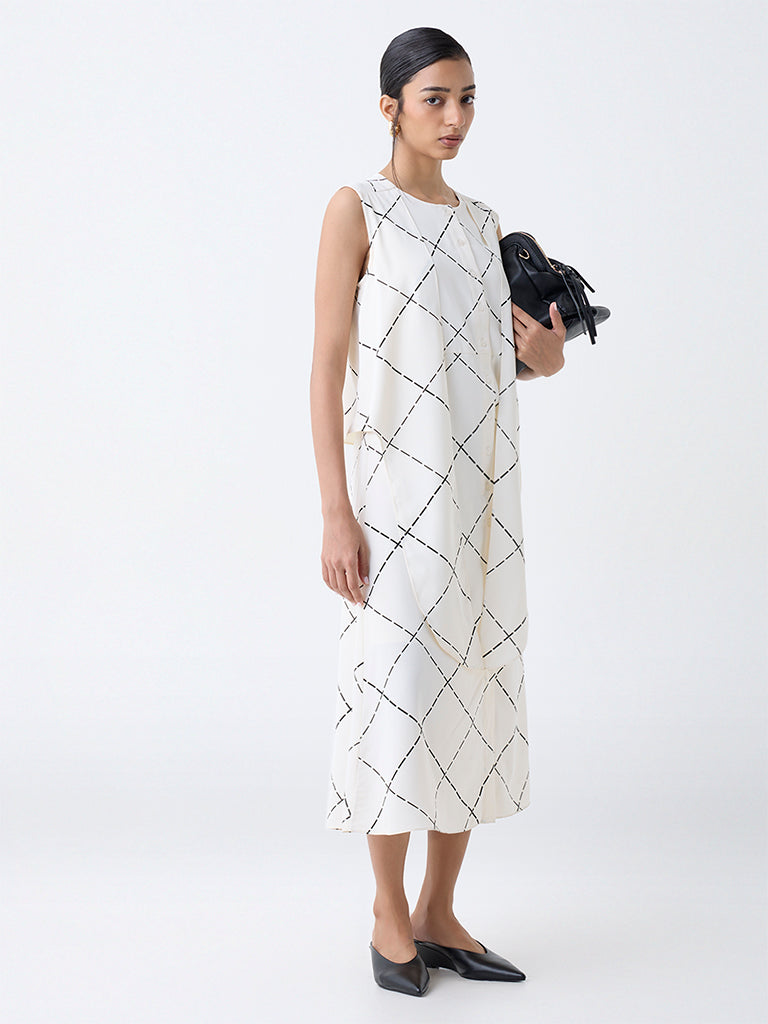 Wardrobe Off-White Geometric Printed A-Line Dress