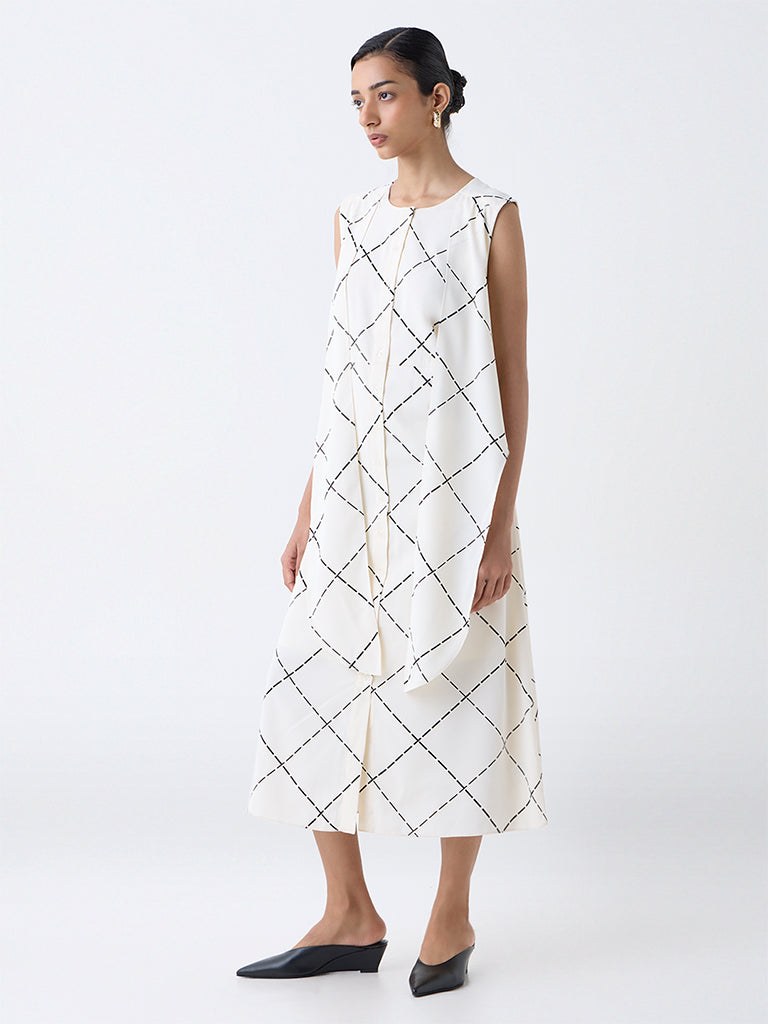Wardrobe Off-White Geometric Printed A-Line Dress