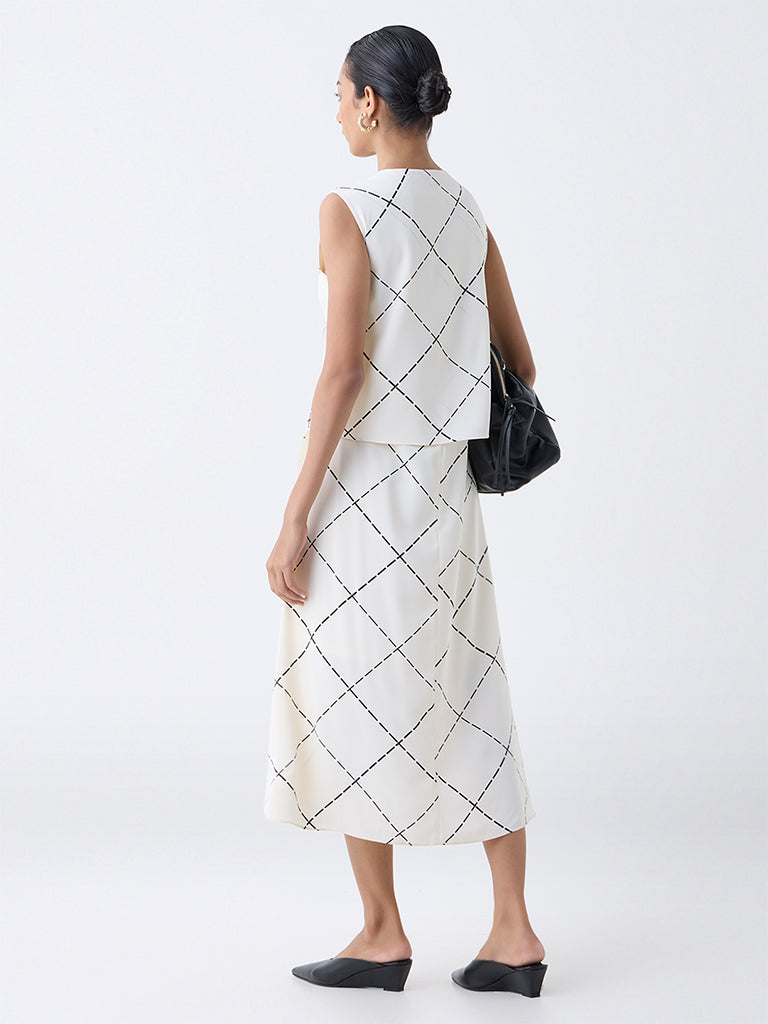 Wardrobe Off-White Geometric Printed A-Line Dress