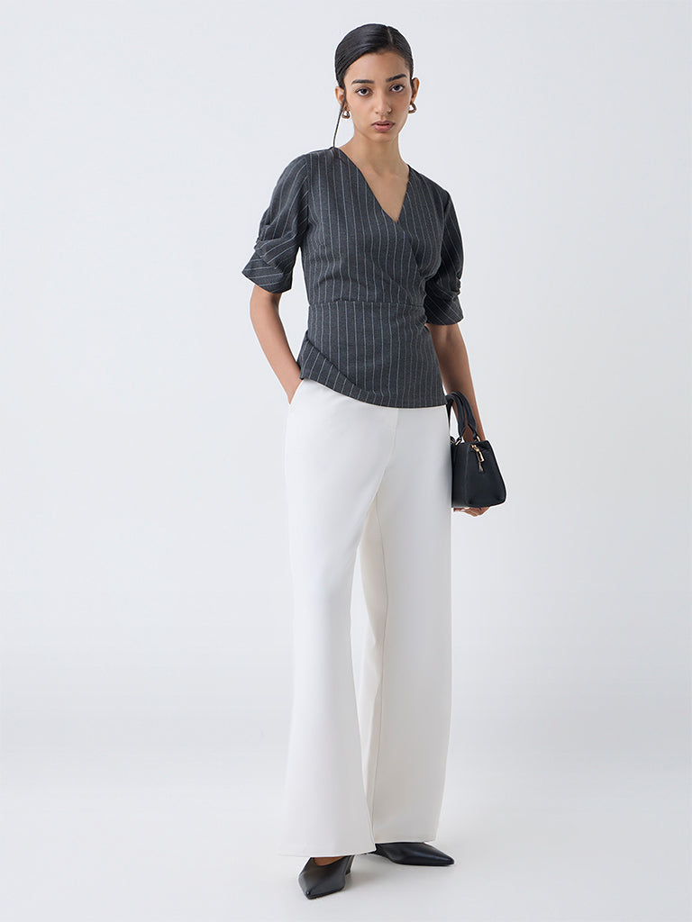Wardrobe Grey Pinstriped Top