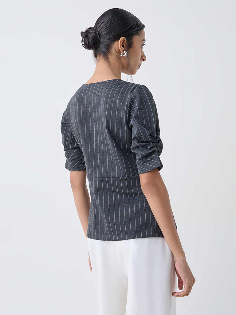 Wardrobe Grey Pinstriped Top