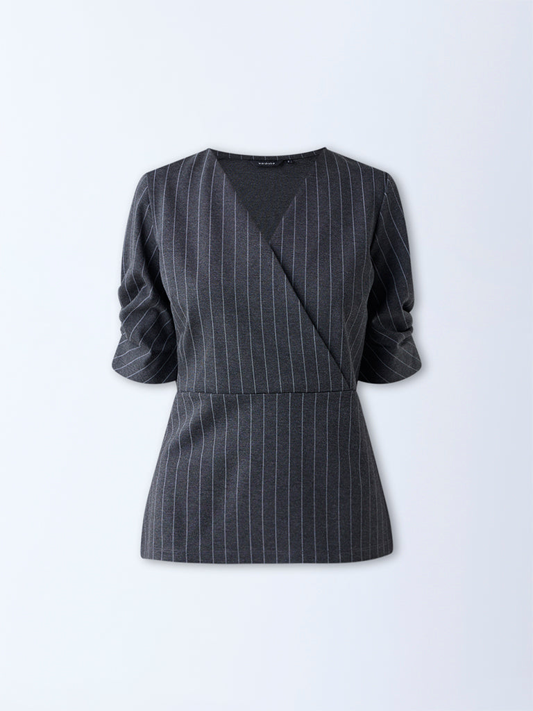 Wardrobe Grey Pinstriped Top