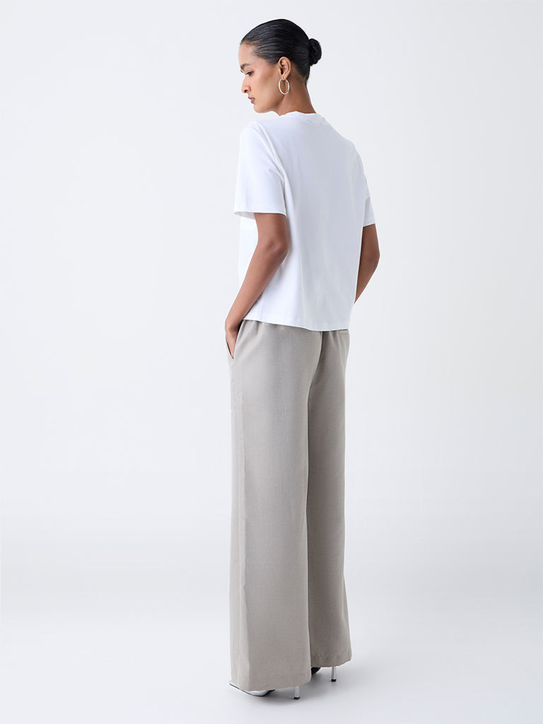 Wardrobe Taupe Solid High-Rise Trousers