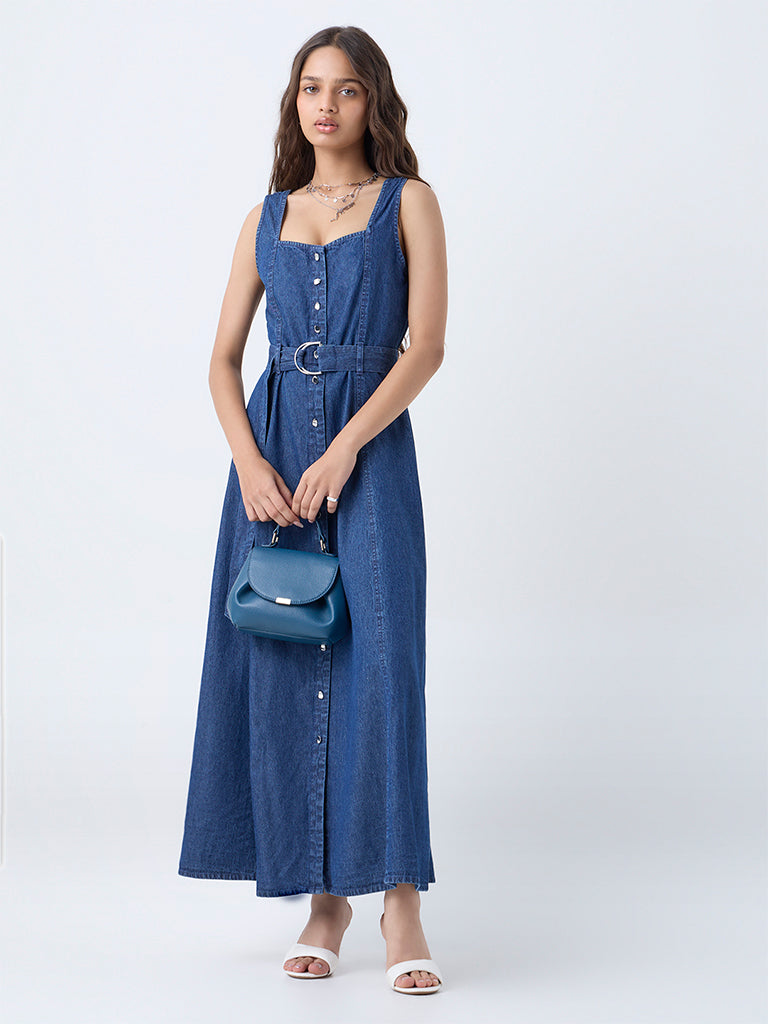 LOV Blue Denim A-Line Dress with Belt