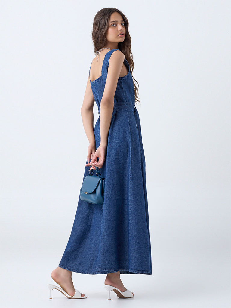 LOV Blue Denim A-Line Dress with Belt