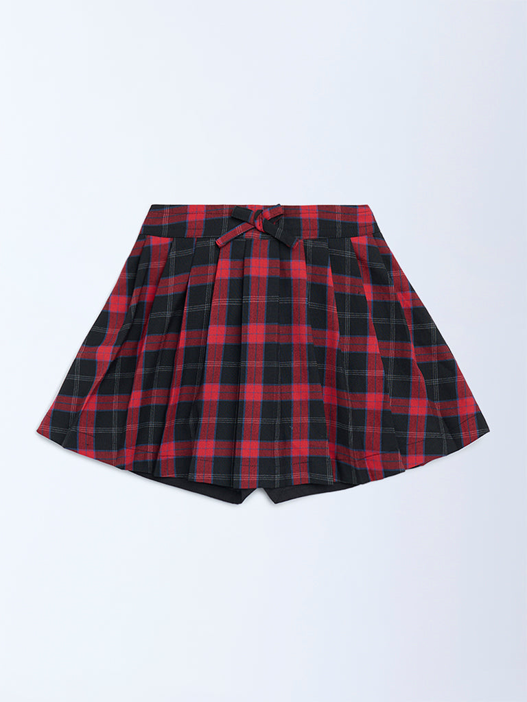 HOP Kids Girls Red and Black Checkered High-Rise Skirt