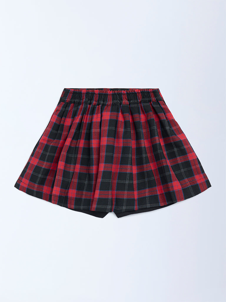 HOP Kids Girls Red and Black Checkered High-Rise Skirt