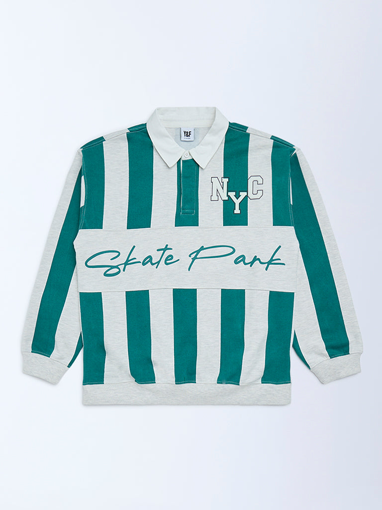 Boys Green Striped Cotton-Blend Sweatshirt