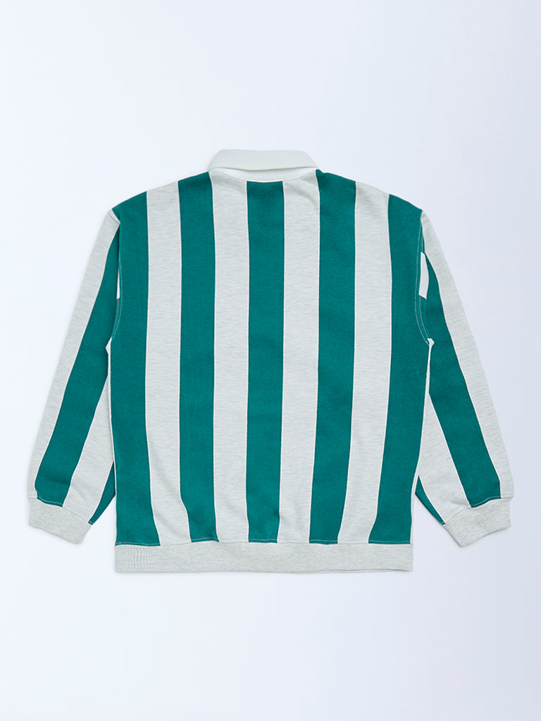 Boys Green Striped Cotton-Blend Sweatshirt