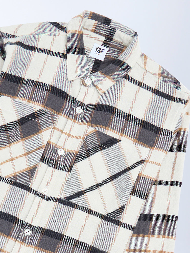 Boys Off-White Checks Design Cotton Shirt