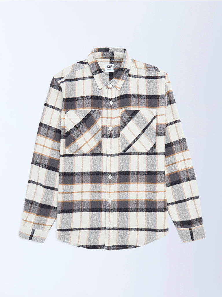 Boys Off-White Checks Design Cotton Shirt
