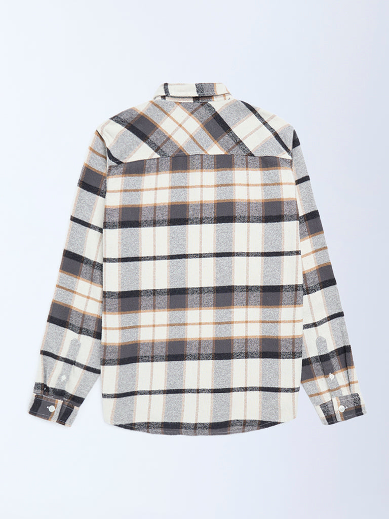 Boys Off-White Checks Design Cotton Shirt