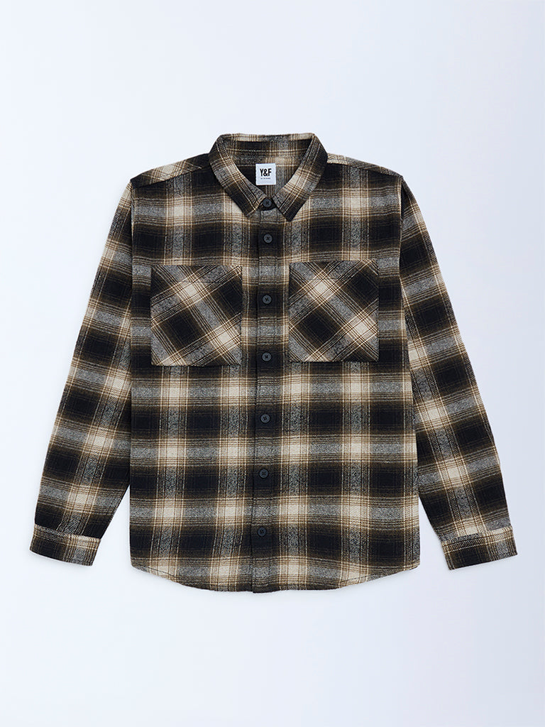 Boys Black Flannel Checks Design Cotton Shirt