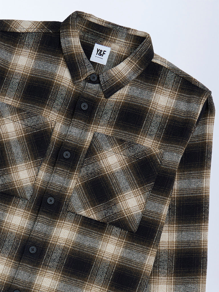 Boys Black Flannel Checks Design Cotton Shirt