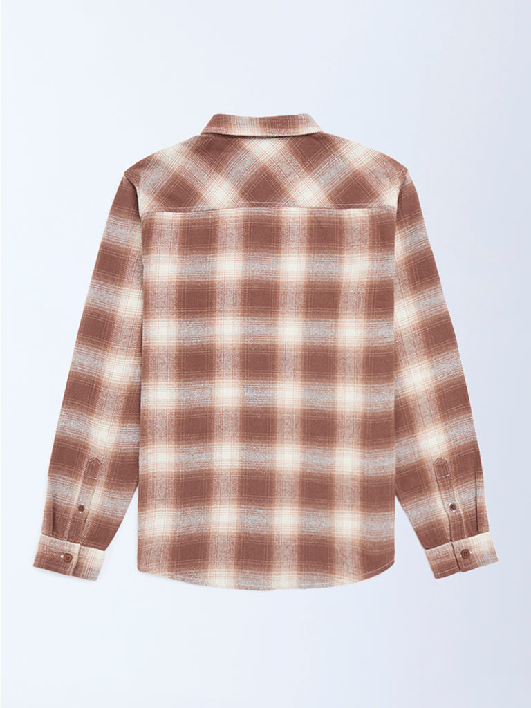 Boys Brown Checkered Cotton Shirt