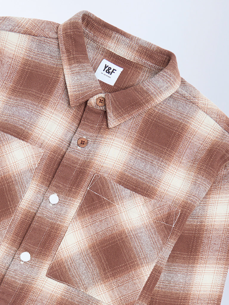 Boys Brown Checkered Cotton Shirt