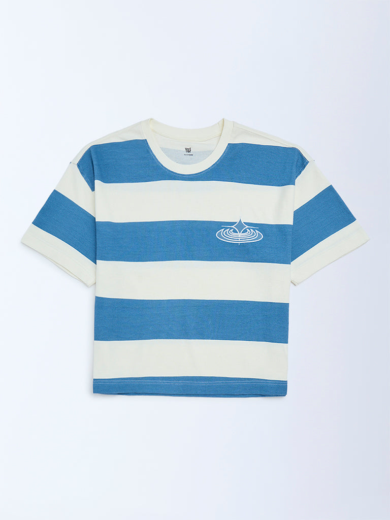 Boys Blue Striped Cotton T-Shirt