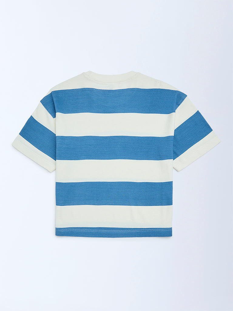 Boys Blue Striped Cotton T-Shirt