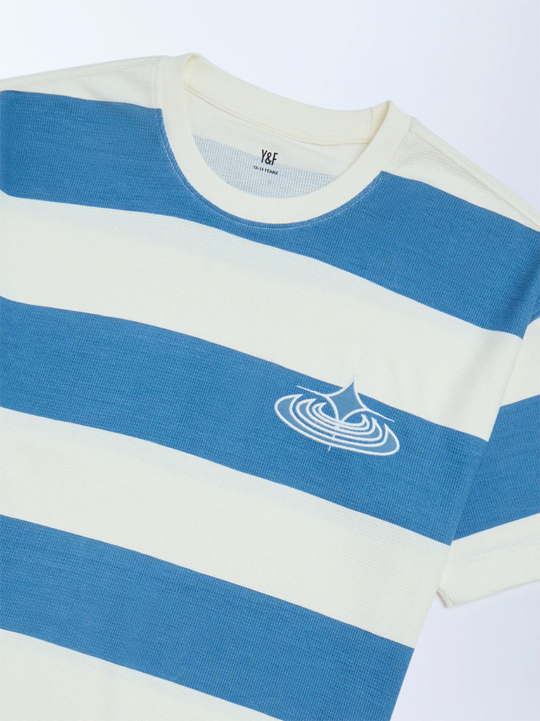 Boys Blue Striped Cotton T-Shirt
