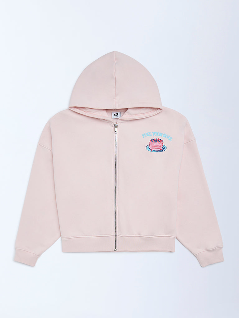 Girls Pink Cotton-Blend Hoodie