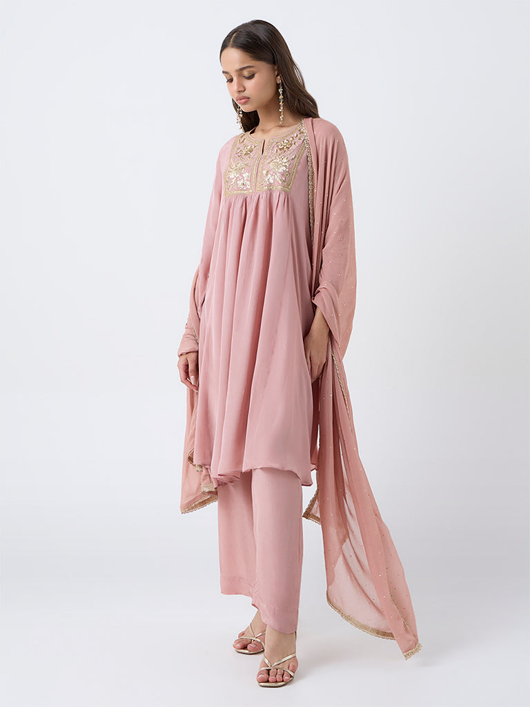 Vark Light Pink Sequin Embellished Ethnic Set