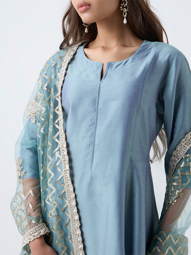 Vark Dusty Blue Anarkali Ethnic Set