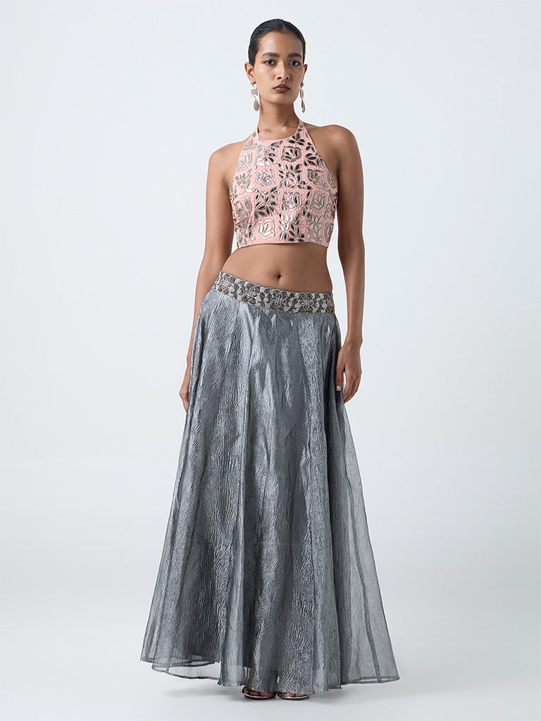 Vark Pink Embroidered Halter-Neck Top