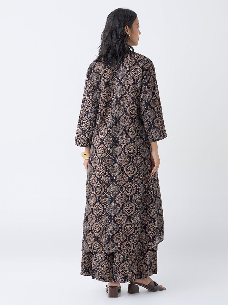 Utsa Black Argyle Printed A-Line Kurta