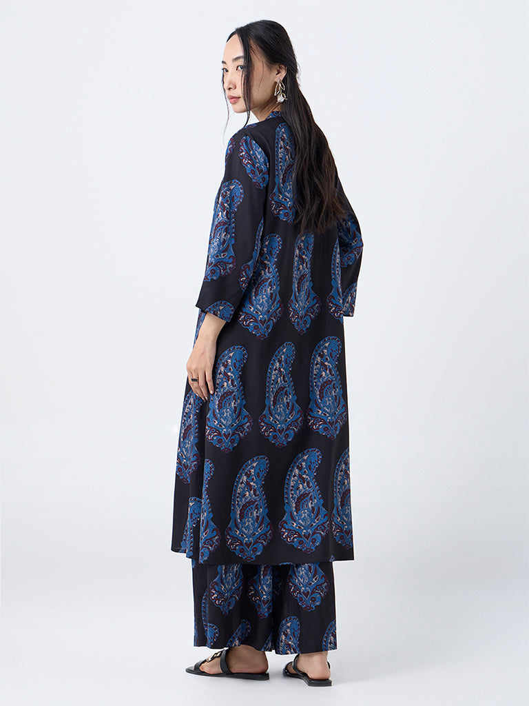 Utsa Black Paisley Printed A-Line Kurta