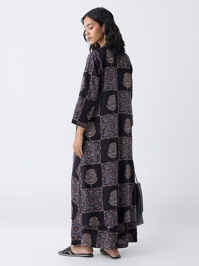 Utsa Black Printed A-Line Kurta