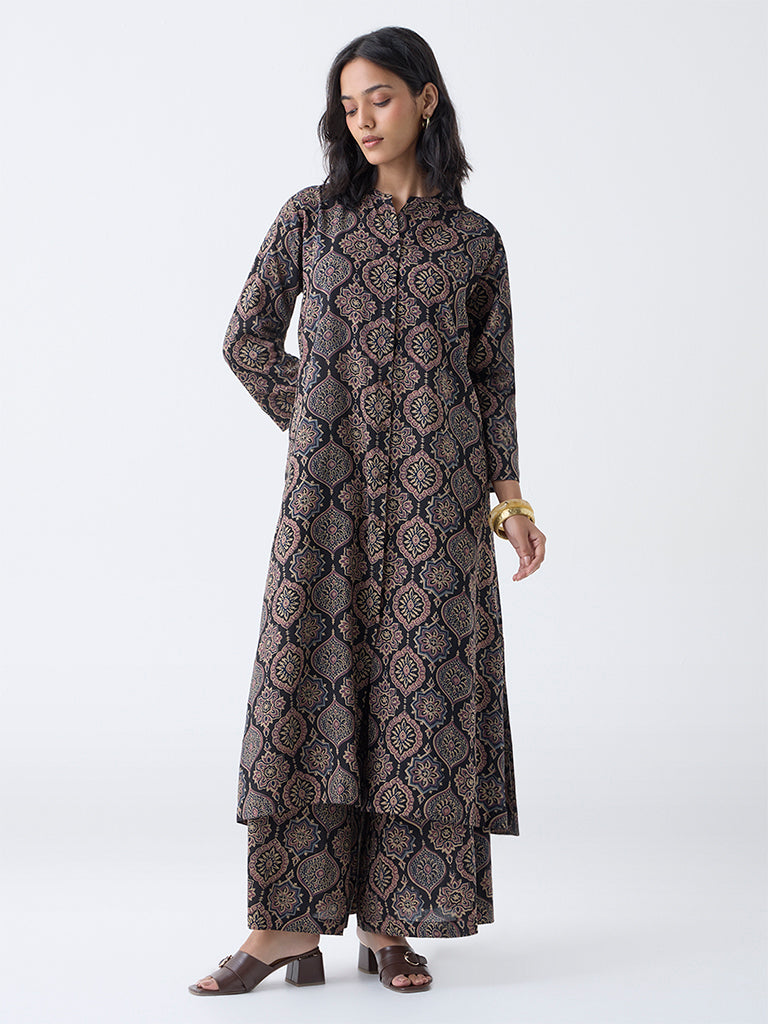 Utsa Black Argyle Printed Palazzos