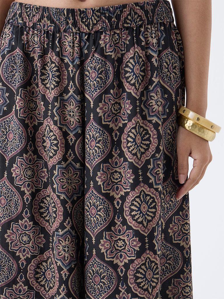 Utsa Black Argyle Printed Palazzos