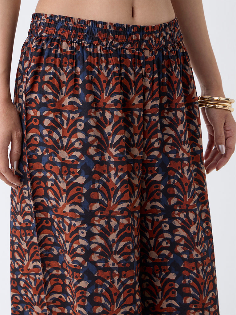 Utsa Maroon Block Print Palazzos