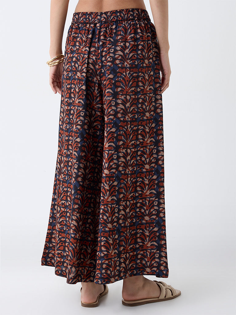 Utsa Maroon Block Print Palazzos