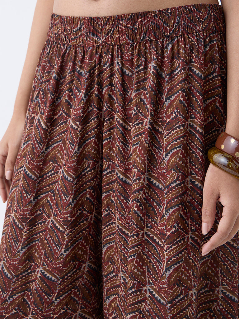 Utsa Maroon Chevron Printed Palazzos