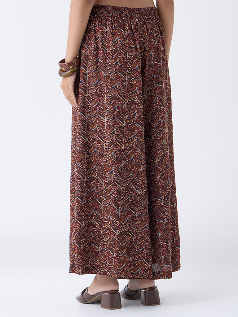 Utsa Maroon Chevron Printed Palazzos