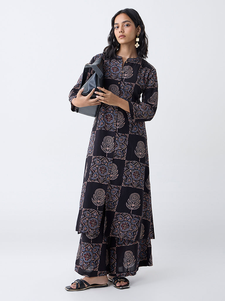 Utsa Black Printed Palazzos