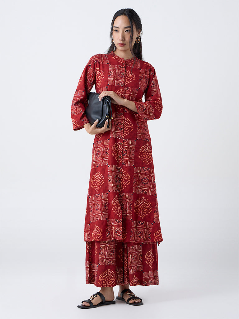 Utsa Red Printed Palazzos