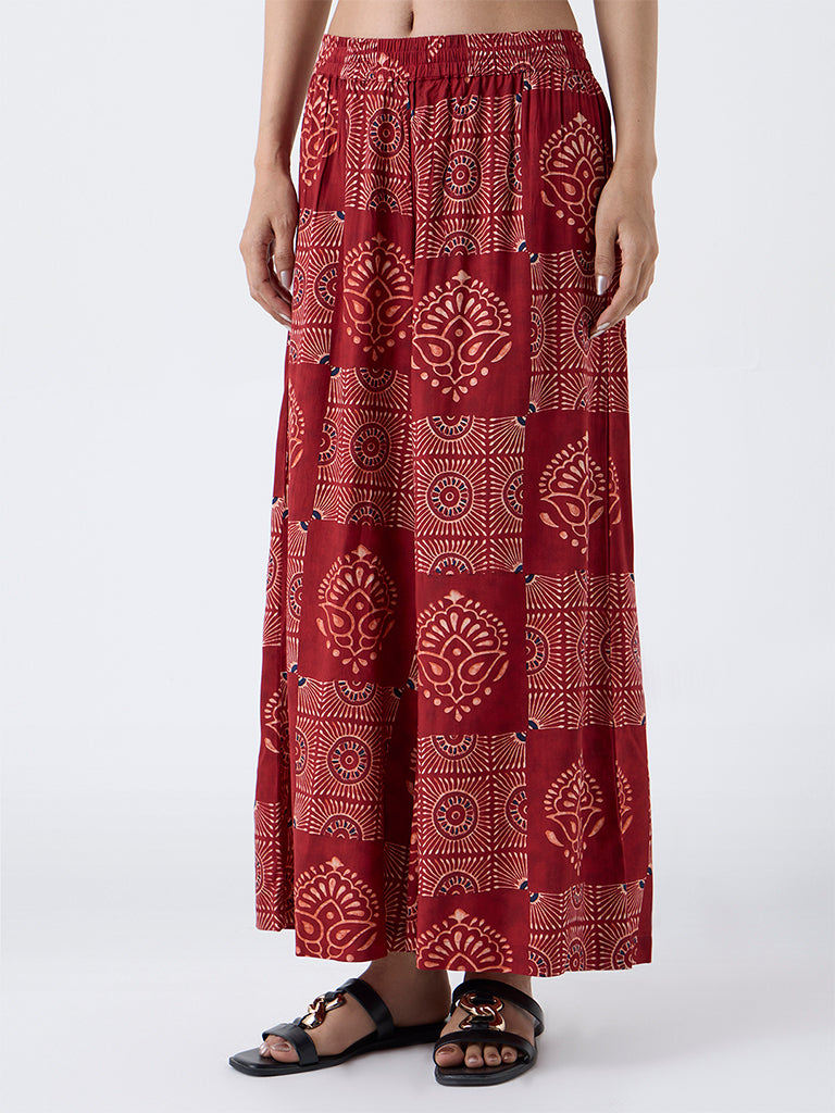 Utsa Red Printed Palazzos