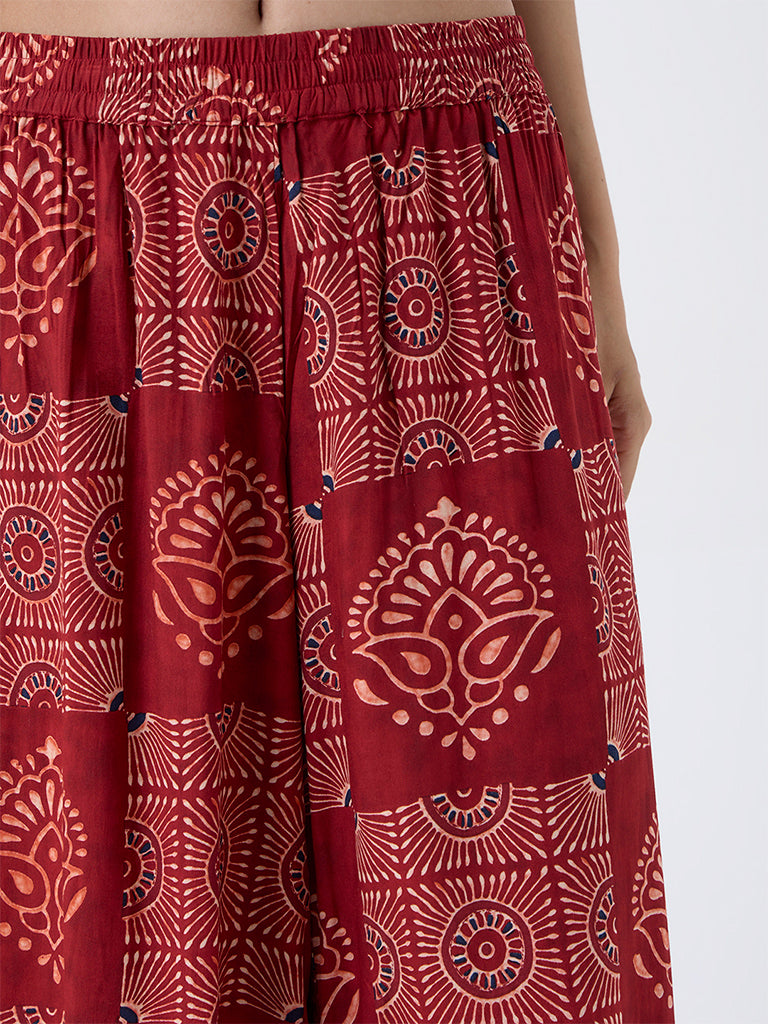 Utsa Red Printed Palazzos