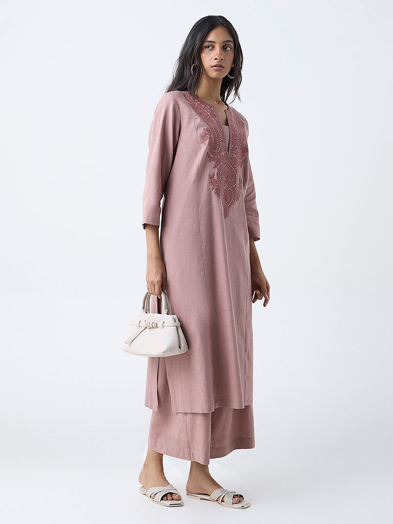 Utsa Dusty Pink Solid Cotton Palazzos