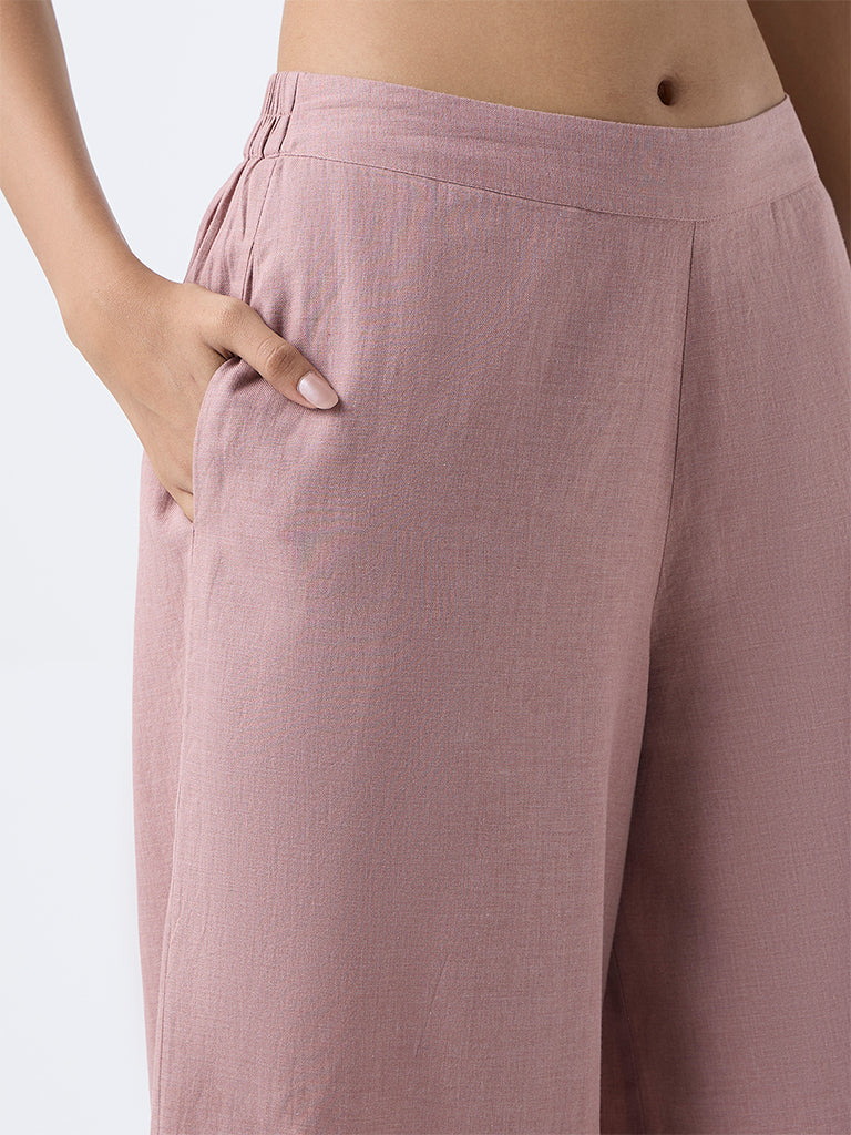 Utsa Dusty Pink Solid Cotton Palazzos