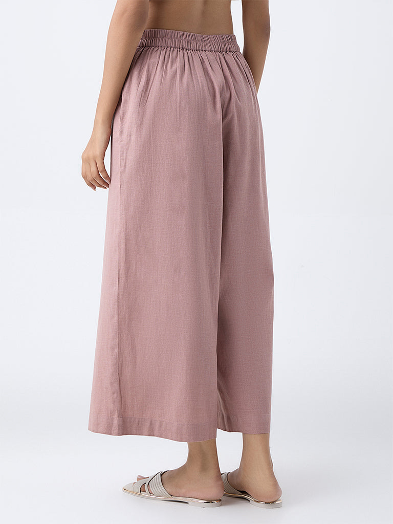Utsa Dusty Pink Solid Cotton Palazzos