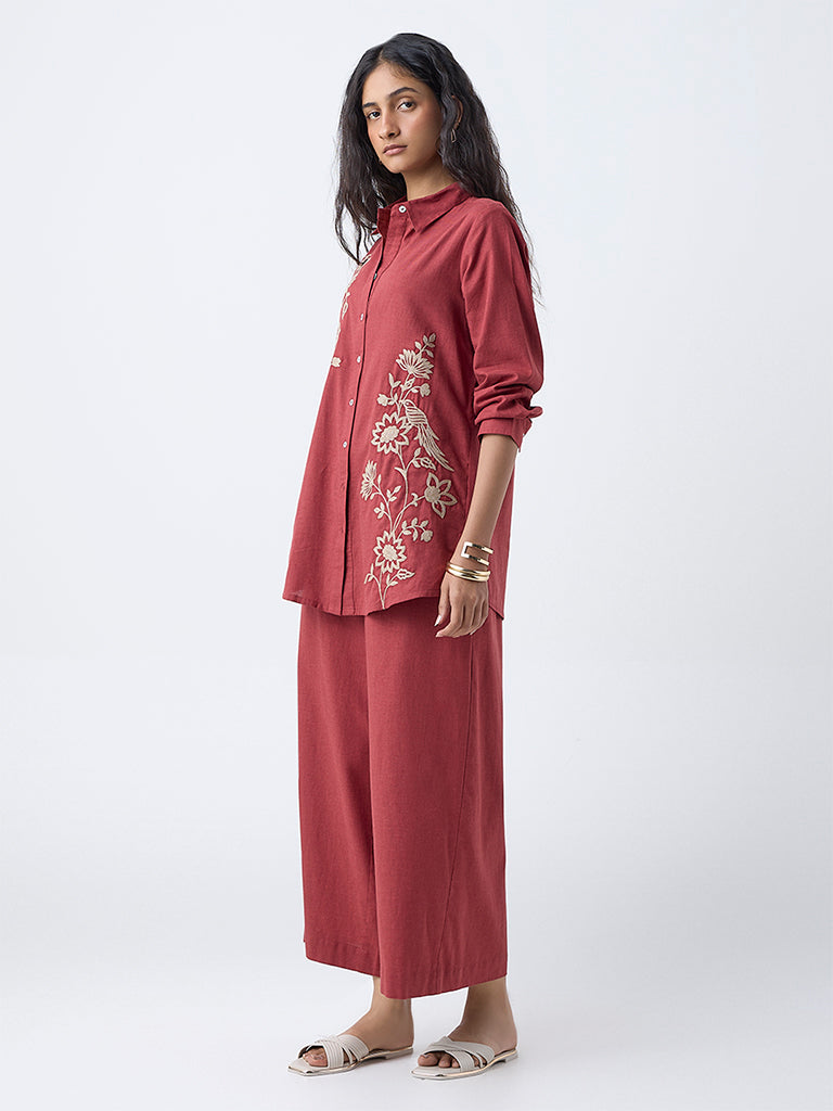 Utsa Rust Solid Cotton Palazzos