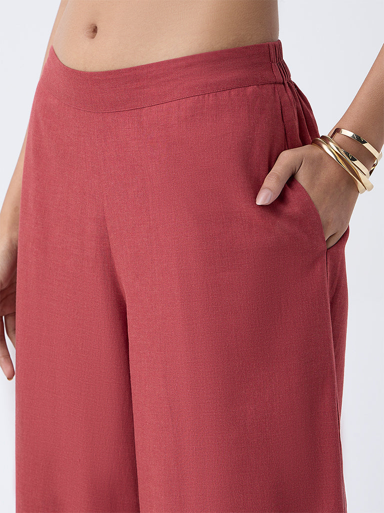 Utsa Rust Solid Cotton Palazzos