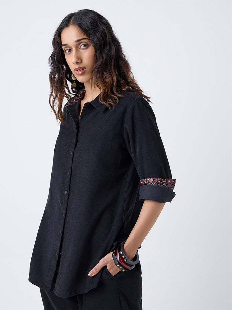 Utsa Black Corduroy Cotton Tunic